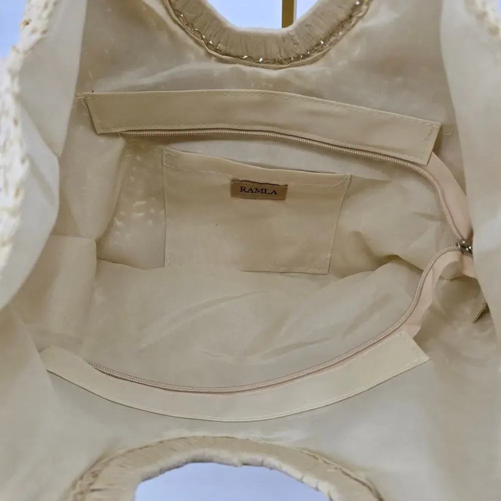 Ramla Woven Raffia Half Moon Crescent Tote Natural Straw Boho‎ Coastal Beach Bag